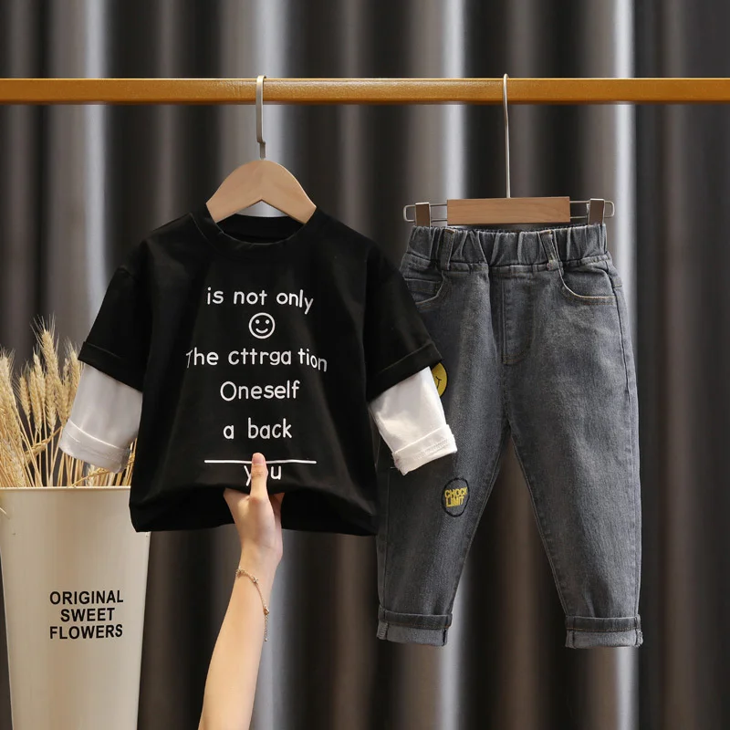

Fake Two Pieces Shirt And Pant Sets For Kids 2021 Spring Autumn Clothes Children's Printed Tracksuit Two Pieces Sport Suits