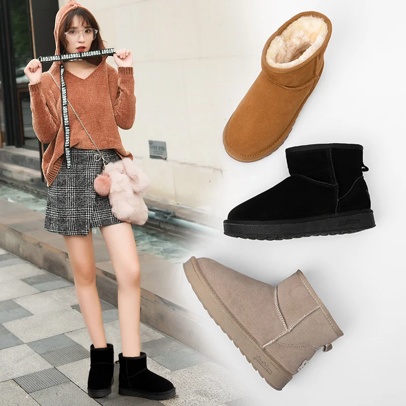 Высококачественные замшевые зимние ботинки Женская износостойкая теплая обувь