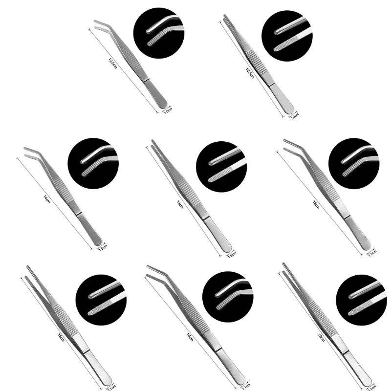 

Stainless Steel Tweezer 12.5/14/16/18 cm Tweezers Non-Slip Straight Tweezers & Angled Tweezers Professional Tweezers