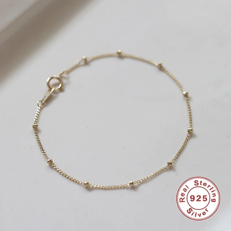 

CCFJOYAS European and American INS 925 Sterling Silver Bracelets for Women Small Bead gold Color Girls charm Bracelet Best Gift