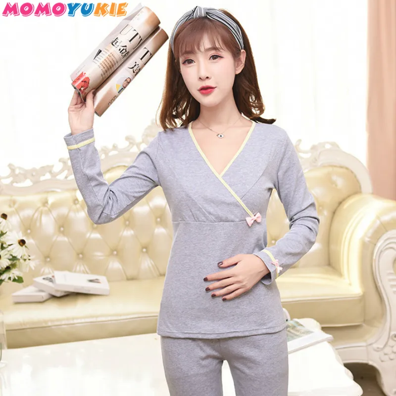 Pijamas de maternidad para mujeres embarazadas, Conjunto de pijama para amamantar, pantalones superiores, ropa de dormir, camis&oacute;n de embarazo, Oto&ntilde;o, 2020-1
