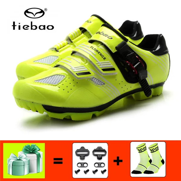 green with gift TIEBAO велосипедные кроссовки Мужские дышащие велосипедные ботинки mtb горный велосипед обувь самоблокирующийся спортивный велосипед ciclismo mtb обувь - Цвет: green with gift