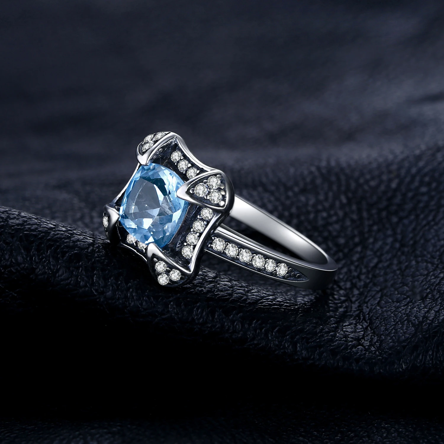Jewelrypalace Ретро 1.8ct Природный Голубой топаз Halo Кольцо для женщина натуральная 925 Серебряное кольцо обручальное Красивые ювелирные изделия