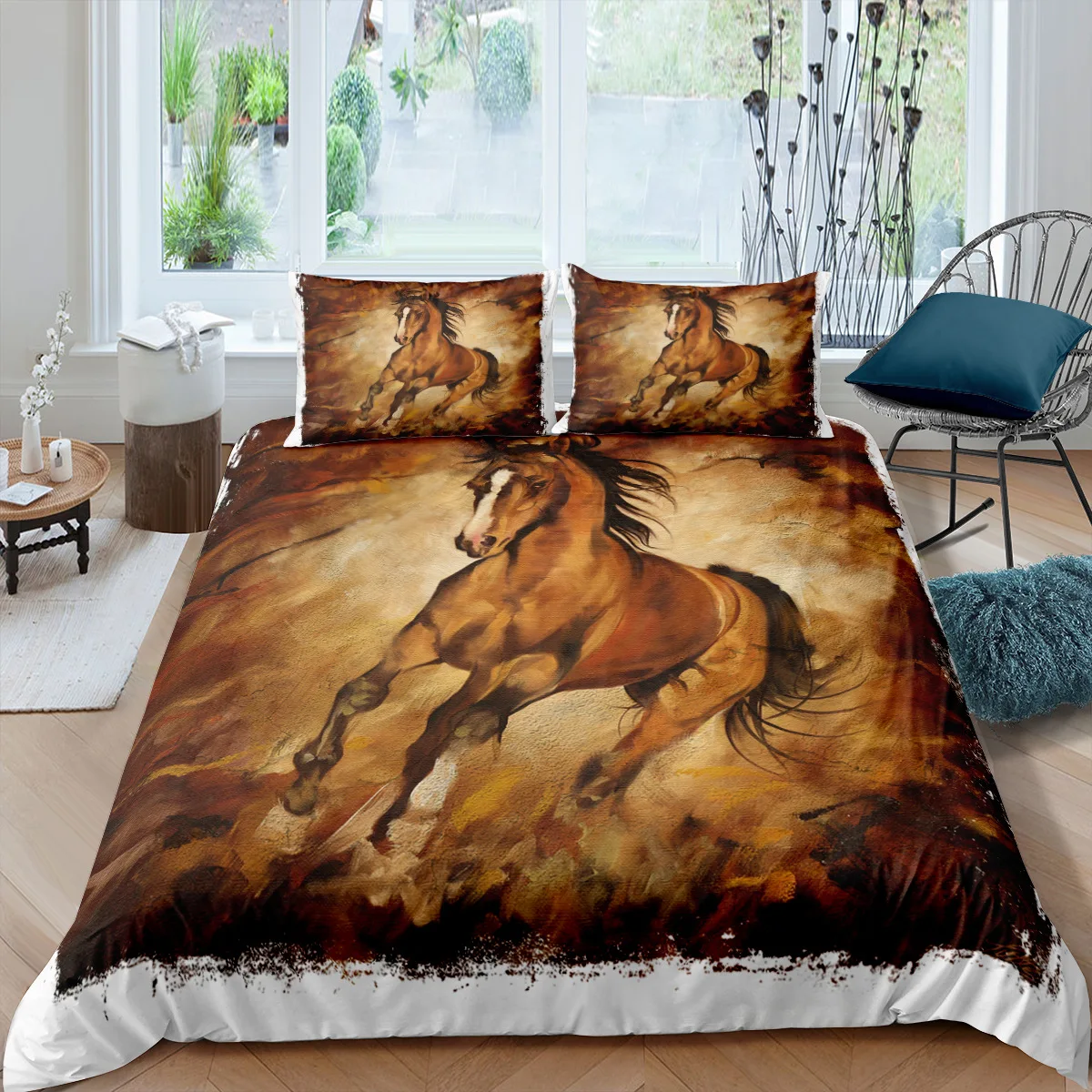 

Western Horse Print Bedding Set Wild Animals 3D Duvet Cover Bedclothes 2/3pcs Home Decor Luxury Housse De Couette Queen King