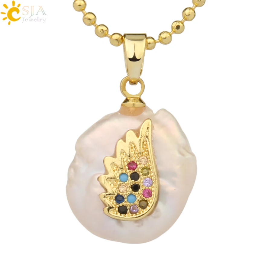 Necklace-F Csja кулон из пресноводного жемчуга крыло животное слон сова кролик растение кактус Подвески ожерелье со стразами для женщин Девушка G216 - Окраска металла: Necklace-F