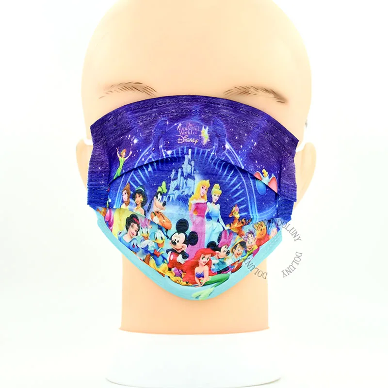 Disney Disposable Children Face Shield Mask Princess Mickey Mermaid Cartoon Kids Face Cover Unisex Ear Loop Mask Girls Boys | Красота и