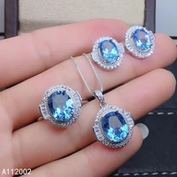 kjjeaxcmy fine jewelry natural blue topaz 925 sterling silver women gemstone pendant earrings ring set support test luxury