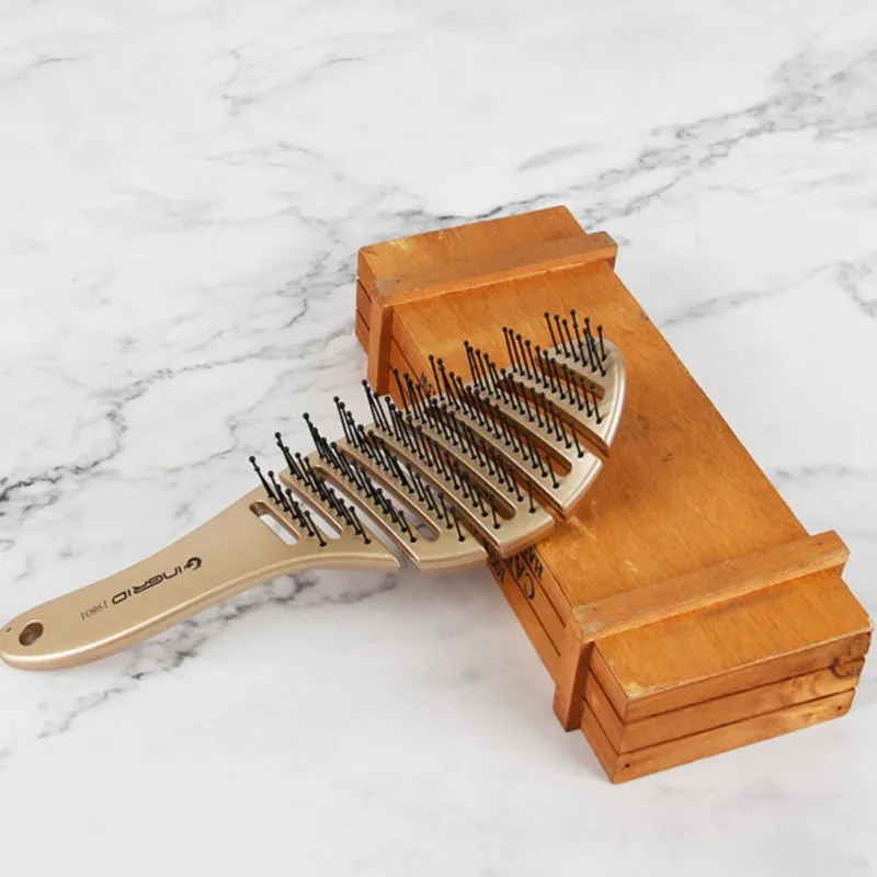 Расческа в форме дуги золотого цвета массажная Антистатическая расческа для