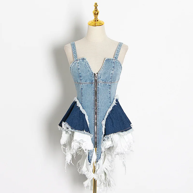 

European 2021 summer new niche design feeling color matching cowboy strap show thin vest top female waist tide