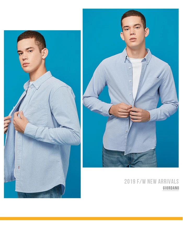 Giordano мужская приталенная рубашка slim fit,из натурального хлопка, с длинными рукавами