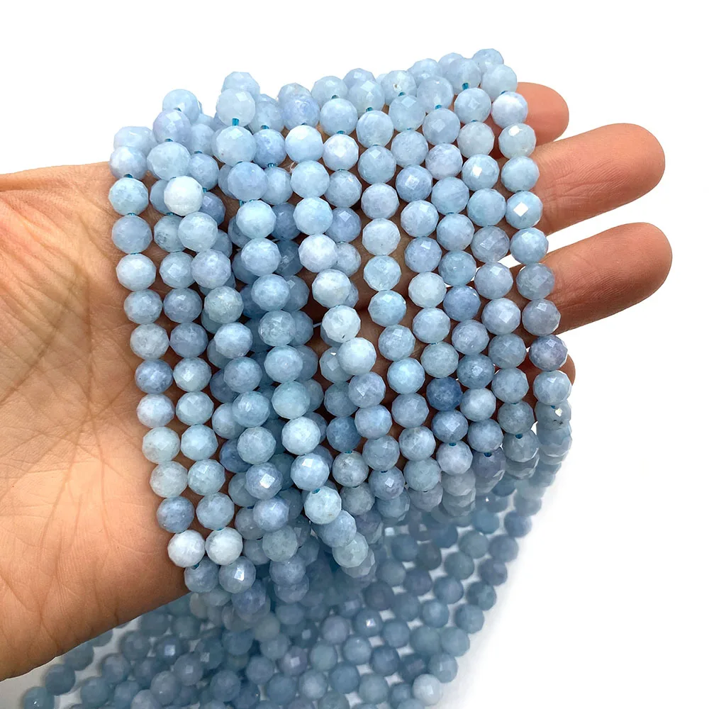 

Natural Stone Faceted Round Beads Aquamarine Semi-precious Stones Beads for DIY Ladies Fashion Bracelet Necklace Earring Making