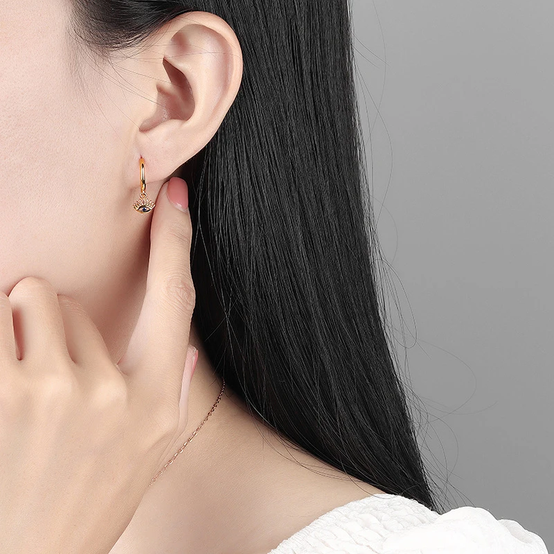 

2021 New 925 Sterling Silver Blue CZ Eyes Hoop Earring For Women Men Korean Fashion Jewelry New Gifts