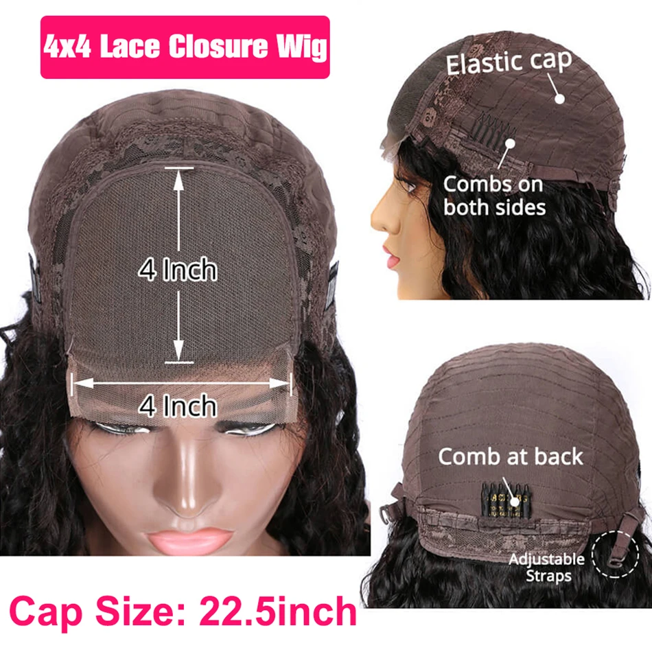 Beli Wig Rambut Manusia Keriting Keriting 4X4 Wig Penutupan Renda 100% Rambut Remy 150% UNTUK WANITA T Bagian Wig Depan Renda Garis Rambut Alami Tanpa Lem