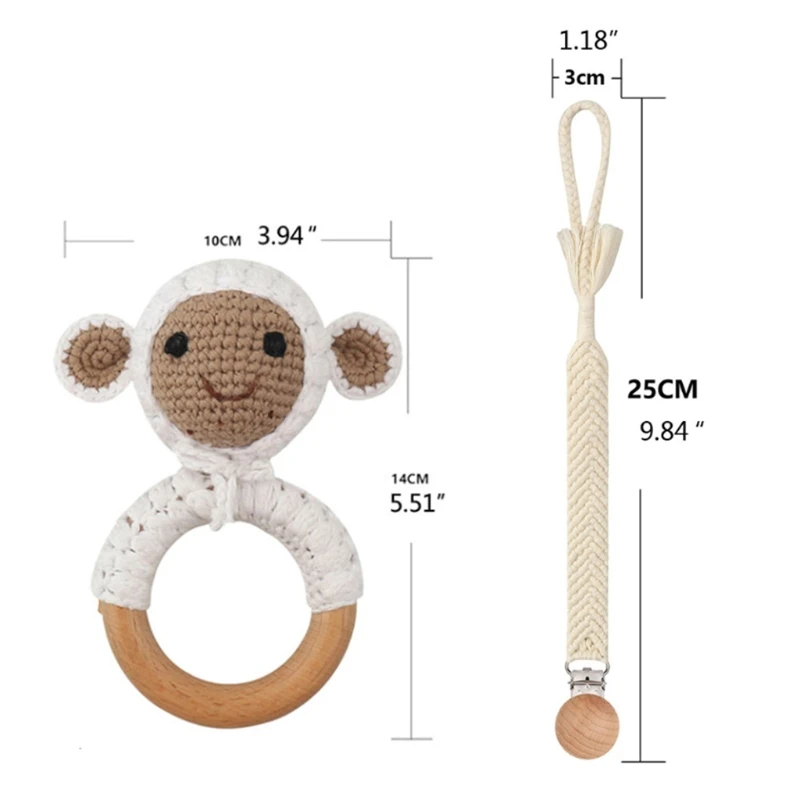 

1 Set Baby Newborn Wooden Star Teether Pacifier Clip Chain Nipple Holder DIY Crochet Lamb Rattle Infants Teething Toy