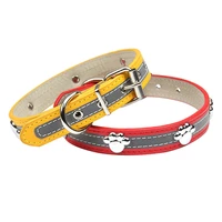 pu leather dog collar reflective puppy neck strap alloy paw rivets pet collars for small medium large dog cat products
