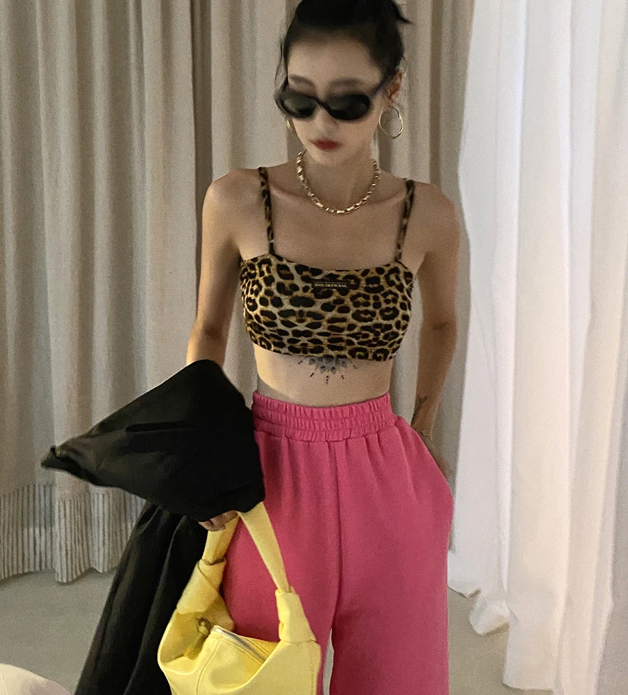 

New Leopard Pattern Cotton Bra Comfort Belt Chest Pad Adjustable Sling Tube Top Fashionable Vest Women