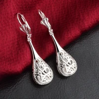2019 new trendy silver color clear crystal long stud earrings teardrop bridal party wedding jewelry for women wholesale