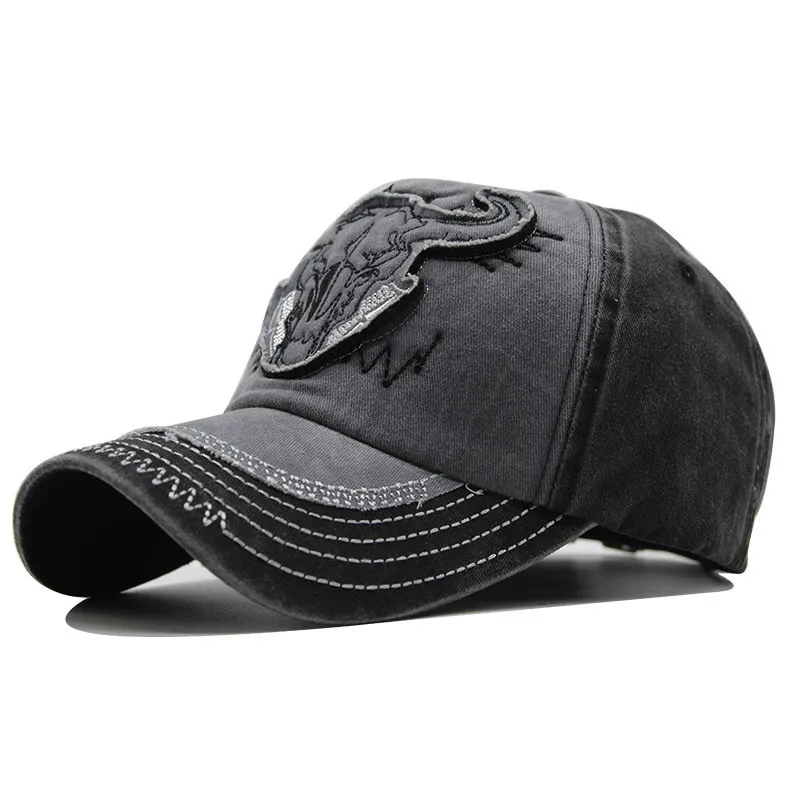 

Baseball Cap Bull Head Embroidery Washed Casual Retro Outdoor Men's Sun Hat