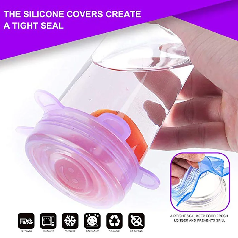 6 шт./компл. многоразовые силиконовые крышки для пищевых продуктов Tapas De Silicona Para