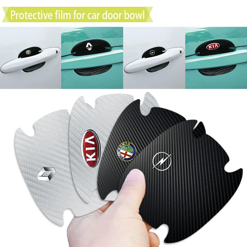 4 шт. углеродного волокна двери автомобиля стикер дверные ручки защитная пленка