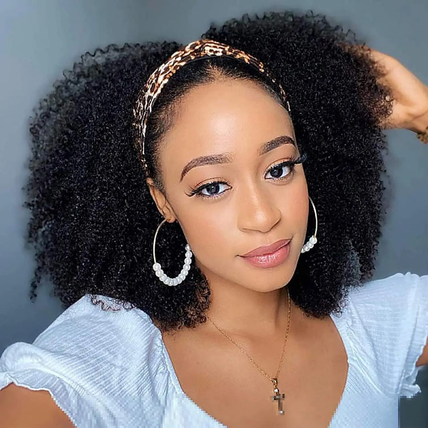 Afro Kinky Curly Headband Wig Human Hair Brazilian Human Hair Wigs With Headband Wig Remy 180% Full Machine Made Wig