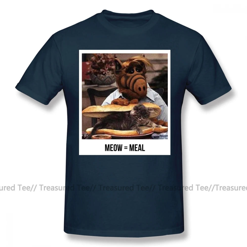 Navy Blue Alf футболка Meow с коротким рукавом, футболка с принтом, мужская Милая пляжная Повседневная футболка из 100 хлопка размера плюс 4XL 5XL - Цвет: Navy Blue