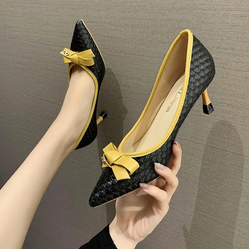 

2020 Women Pumps OL Fashion Spell Color High heels Single Shoes Female Spring Summer Patent leather Wedding Party shoes Woman