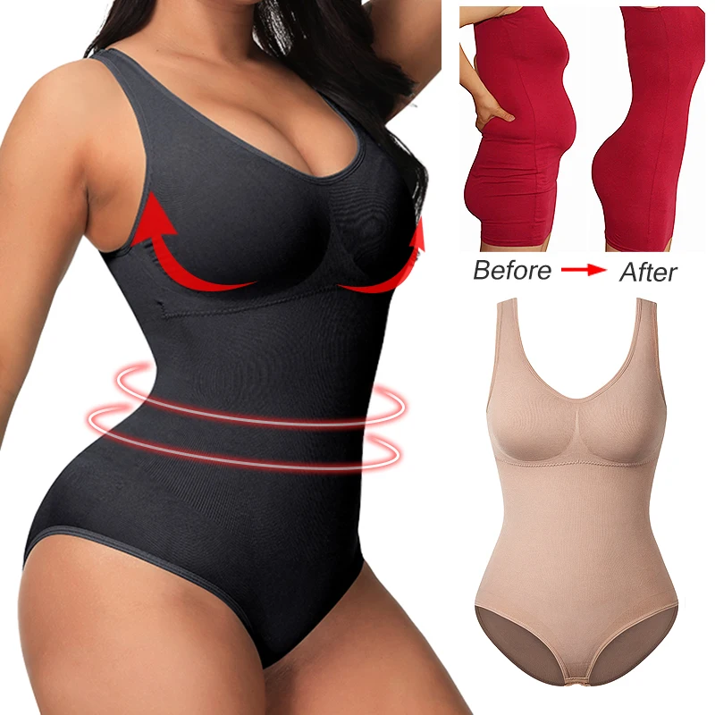 

Women Waist Trainer Bodysuit Slim Full Body Shaper Shapewear Seamless V-Neck Jumpsuits Tummy Control Butt Lifting Corset Tops