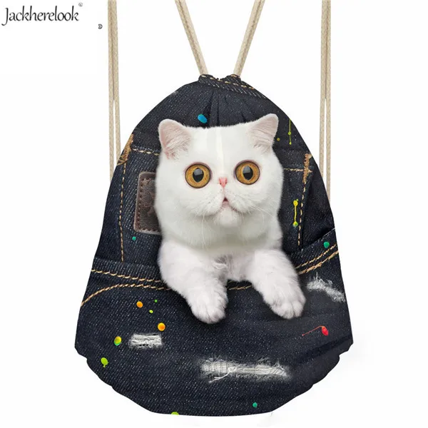 Jackherelook Милая мужская сумка для щенков и кошек с принтом на шнурке из джинсовой ткани мопс, собака, животные Sotrage Рюкзак Мужские повседневные дорожные сумки - Цвет: CC3322Z3