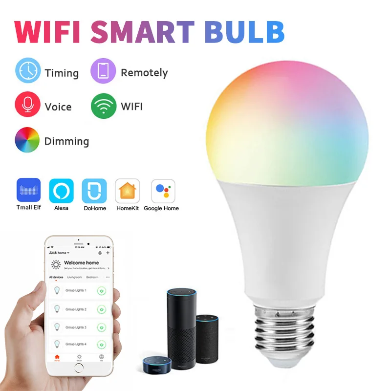

E27 WiFi Smart Light Bulb 9w RGB+CW 2700-6500K Smart Bulb App Remote Control RGB Light Lamp For Alexa Google Home
