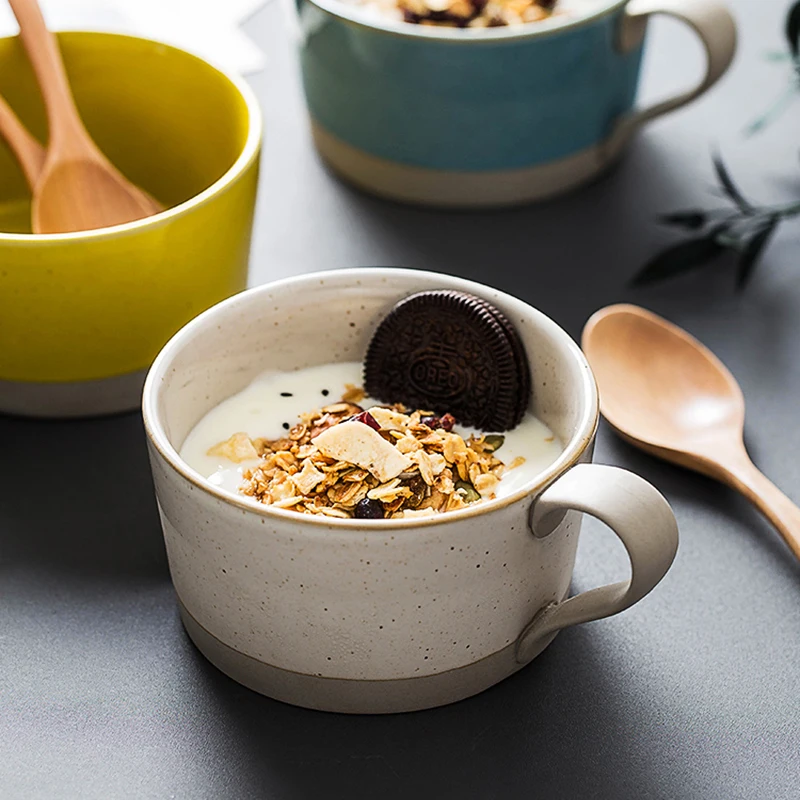 Japanese Art Stoneware Large Coffee Mug with Lid Spoon Modern Home Ceramic Breakfast Cereal Cup Afternoon Tea Flower Cupgift | Дом и сад