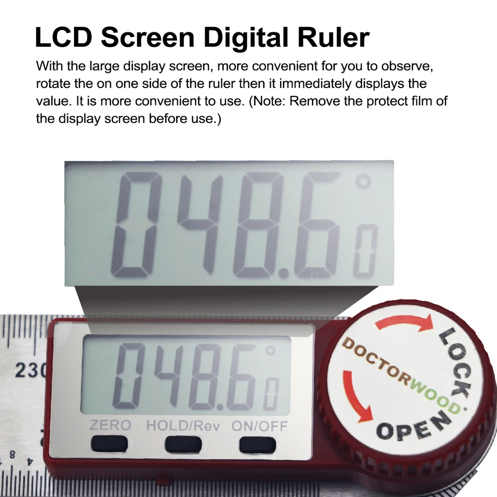 

0~200mm LCD Screen Digital Ruler Stainless Steel Multifunction Measuring Ruler Hold Function 360 Measuring Reverse Measurement