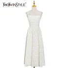 Женское винтажное платье TWOTWINSTYLE, белое платье средней длины с квадратным воротником, без рукавов, высокой талией и рюшами, новинка 2021