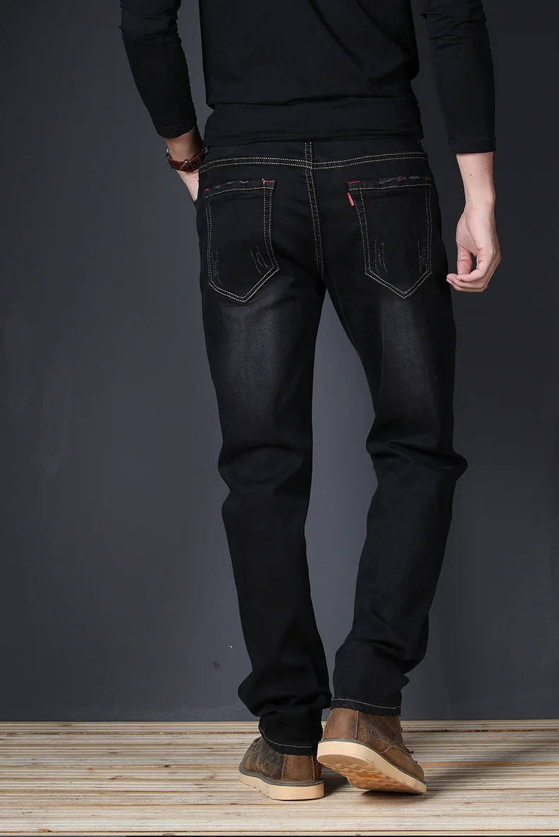 

J819-2021summer jeans men's straight fit large mid waist men's jeans elastic simple business pants
