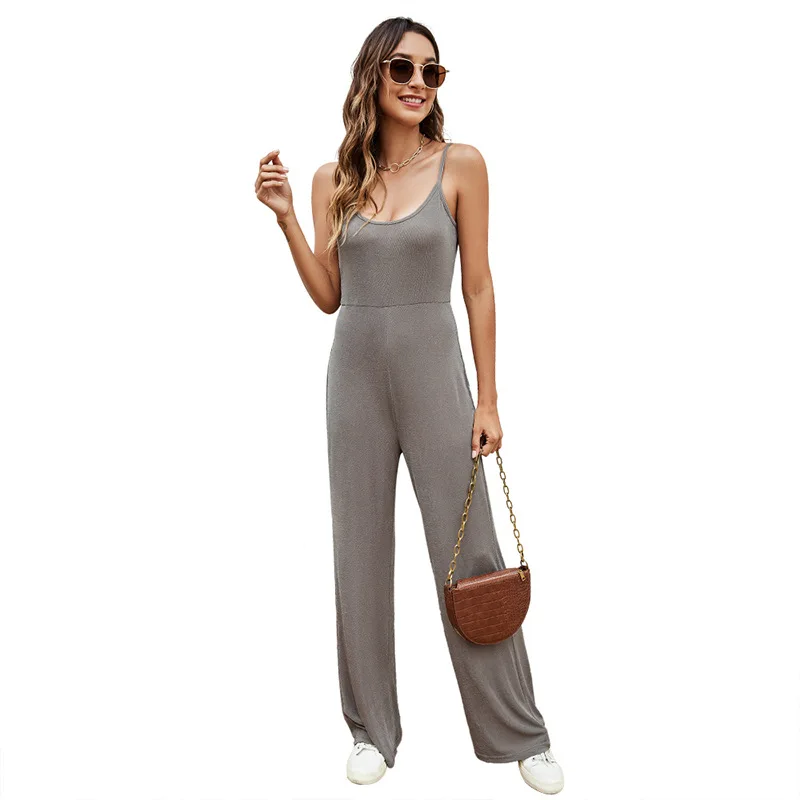 

Rompers 2021 Summer new Women Casual Loose Jumpsuit Sleeveless Backless Playsuit Sling Trousers Overalls