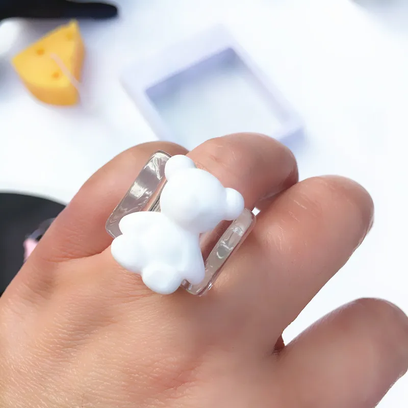 

Funny Cute Bear Animal Acrylic Rings For Women Cartoon Colorful Resin Transparent Wide Finger Ring Girl Party Jewelry Gift