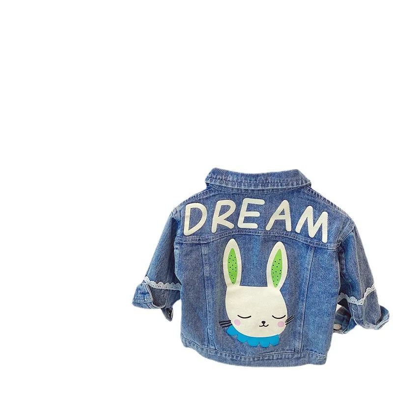 

2021 Spring Autumn Girls Cute Rabbit Jeans Jacket Baby Kids Children Print Denim Coat