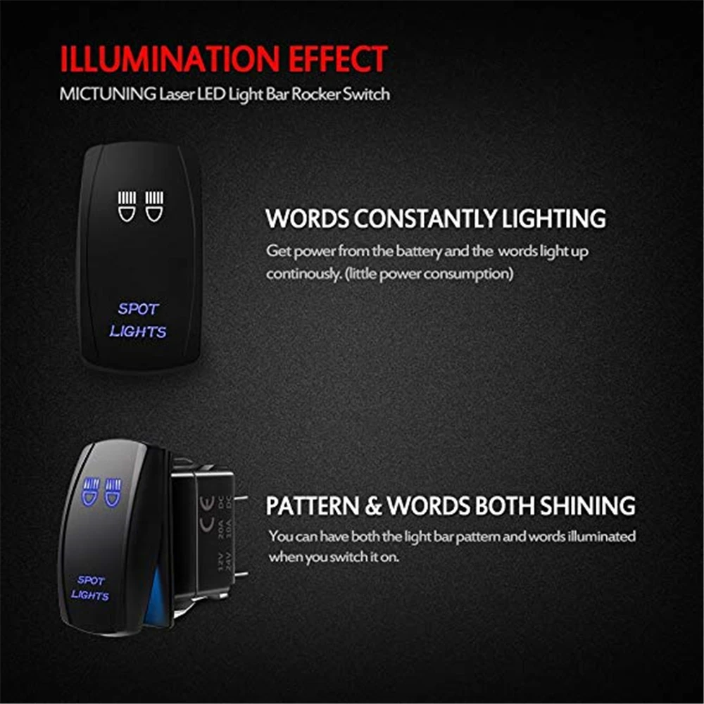 MICTUNING 5 Pin 20A 12V Auto SPST Toggle Switch for Audi On-Off Rocker Waterproof w/ Jumper Wire & Blue Laser Spot Lights | Автомобили