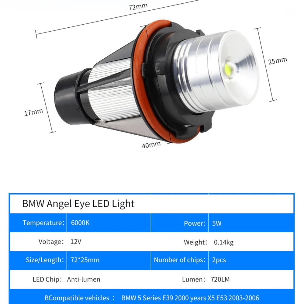 FORTEK 1 pair LED Headlights Angel Eyes For BMW E39 E53 E60 E61 E65 E66 E83 E87 X3 X5 White 6000K DC 12V | Автомобили и мотоциклы