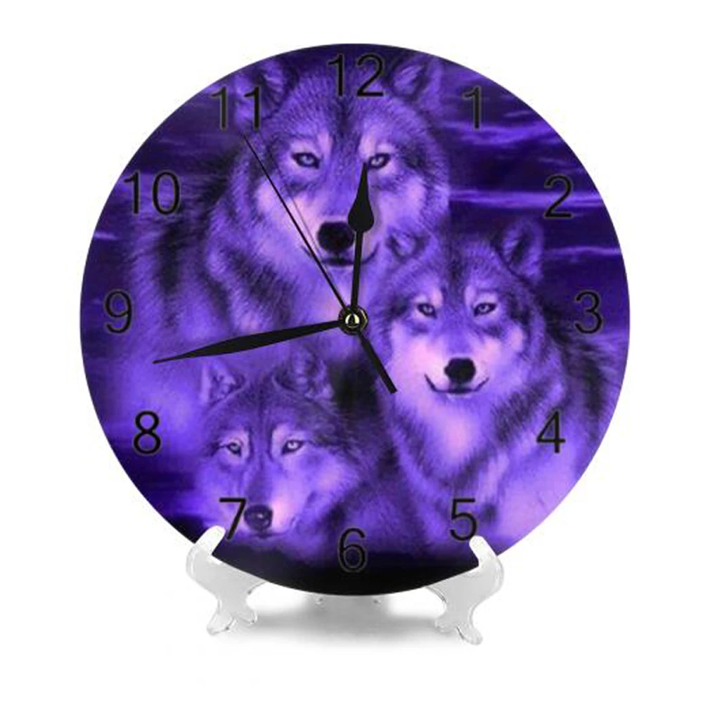 10-дюймовые настенные декоративные часы с изображением волка цифровой циферблат