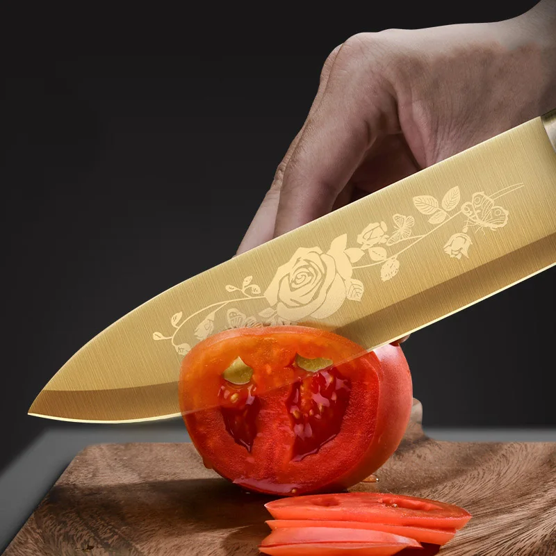 Golden Titanium Plated Kitchen Knives Bone Chef Silcing Fruit Meat Cutters |