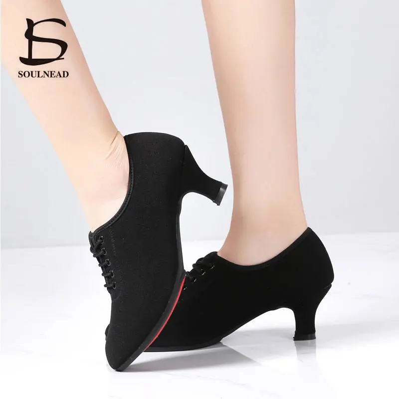 Oxford Cloth Women Jazz Latin Dance Shoes Ballroom Ballet Shoes High Heels Soft Sole 5 cm Practice Female Modern Dance Sneakers