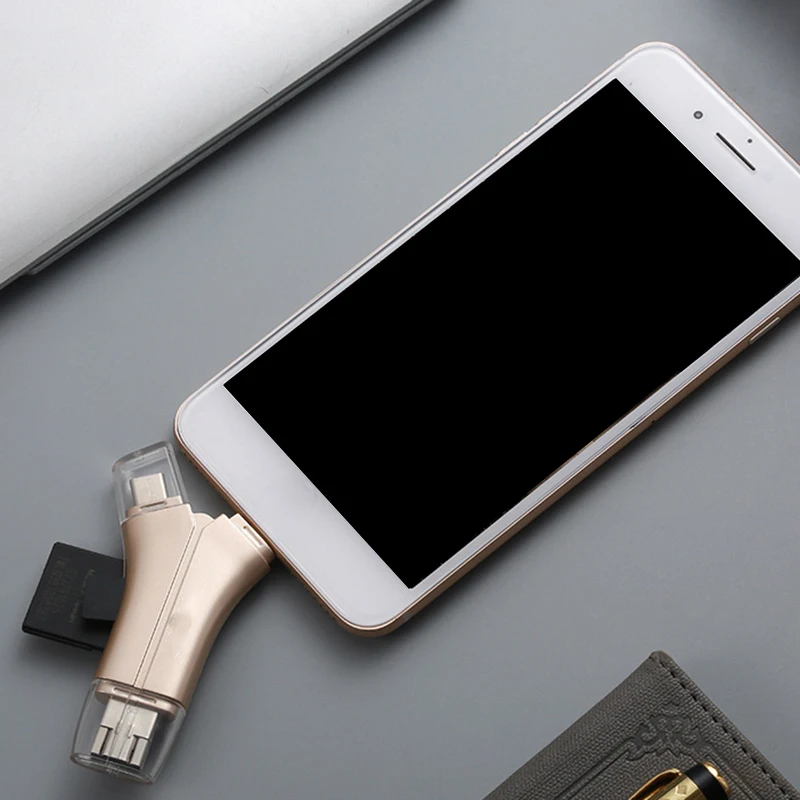 

Card Reader Cable Y-Type Multifunctional Four-In-One Cards Reader Suitable For Android, Apples TF/SDs Card Reader Computer Cable