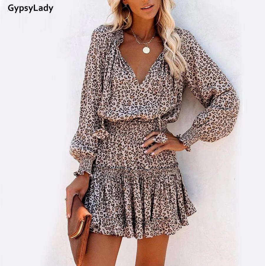 Мини-платье GypsyLady с леопардовым принтом весеннее винтажное женское платье
