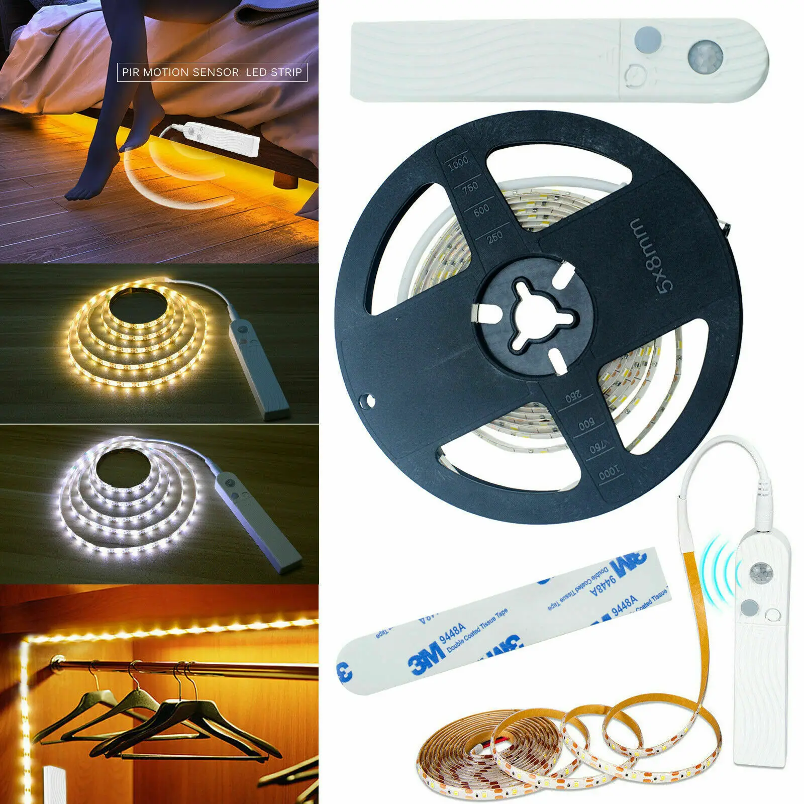 

5V 1M/3M/3M PIR Motion Sensor LED Strips Light Flexible Neon Stripe Ribbon Tape Fita Diode TV Backlight for Living Room Corridor