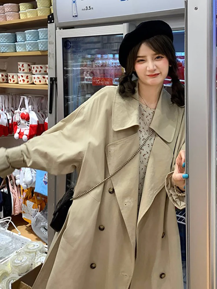 

Women's Windbreaker Slim Solid Overcoat Female Fashion Elegant Women's Long Trench Coat Button Women's Autumn Coat Casual Khaki