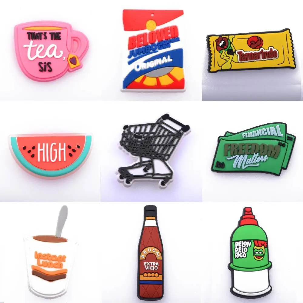 Hot Sell 1 Pcs PVC Croc Shoe Charms Snacks Tea BBQ Wine 420 Decorations Movie Camera Tape Sandals Accessories Periodt Photodom