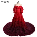 Женское платье макси YEWEN, элегантное фатиновое Многоярусное платье с открытыми плечами, 2021