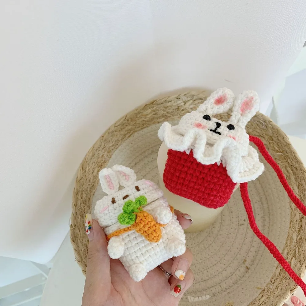 3D милый чехол для наушников Airpods, чехол с рисунком из мультфильма, вязаный плюшевый чехол для Apple Airpods, 2 чехла, аксессуары для наушников с плюшевой собачкой и кроликом