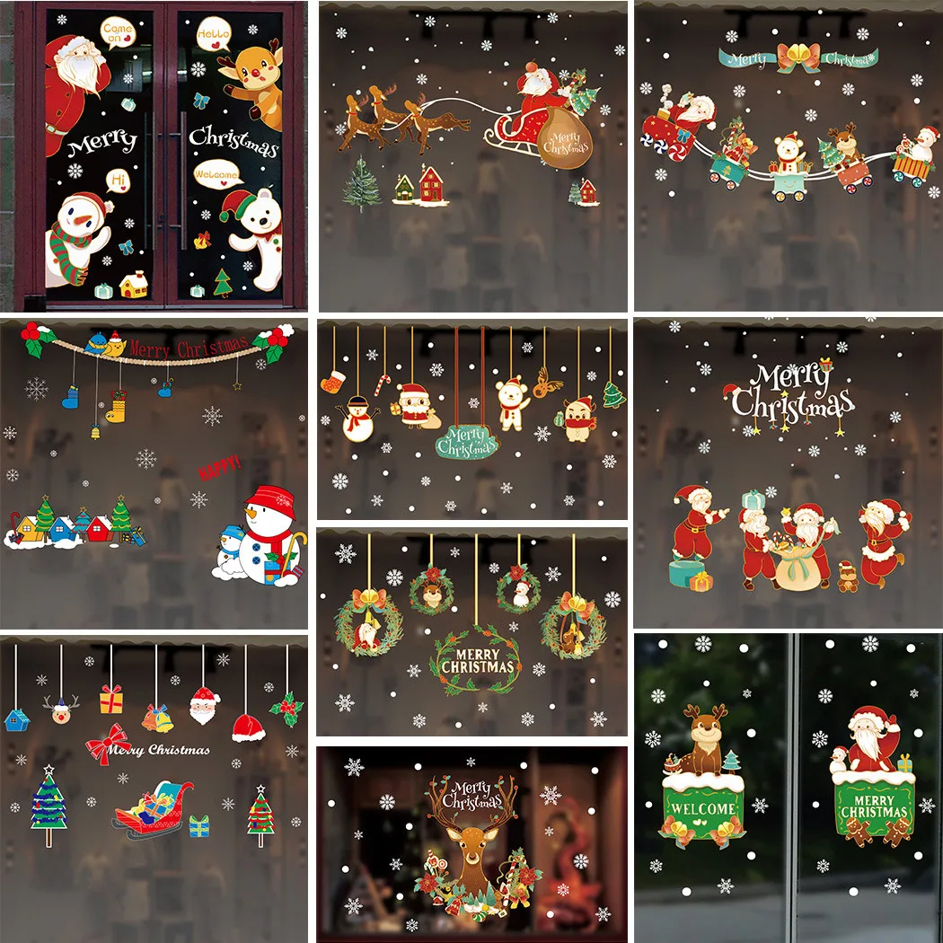 

Christmas Wall Stickers Removable Xmas Window Glass Decals 2022 Happy New Year Merry Christmas Decorations For Home Living Room